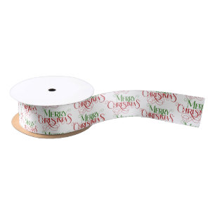 Merry Christmas Red Green Festive Retro Typography Satin Ribbon