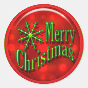 Merry Christmas red green modern Classic Round Sticker