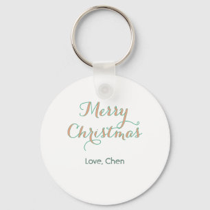 merry christmas red green name love stylish modern keychain