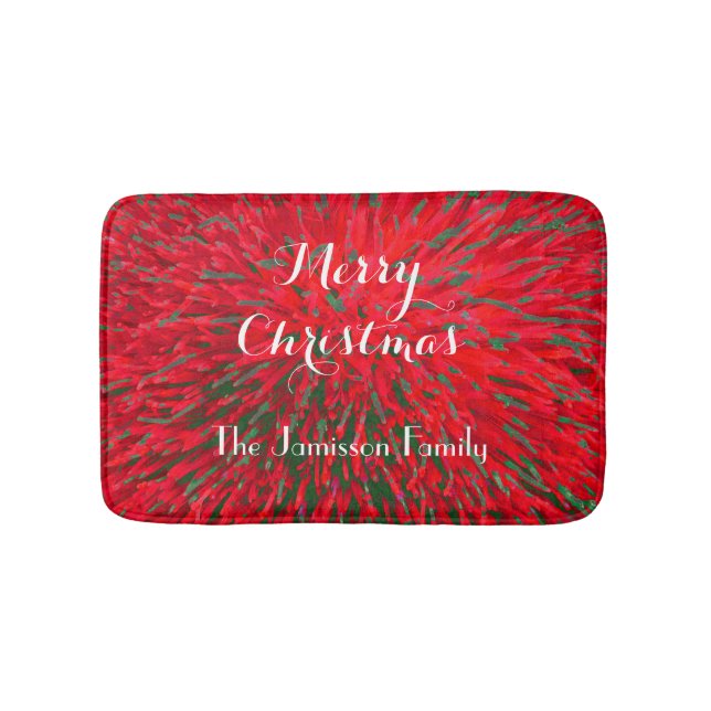Merry Christmas Red Green Personalized Plush Bath Mat (Front)