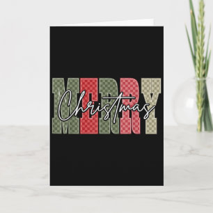 Merry Christmas Red Green Plaid Chequered Xmas Gir Card