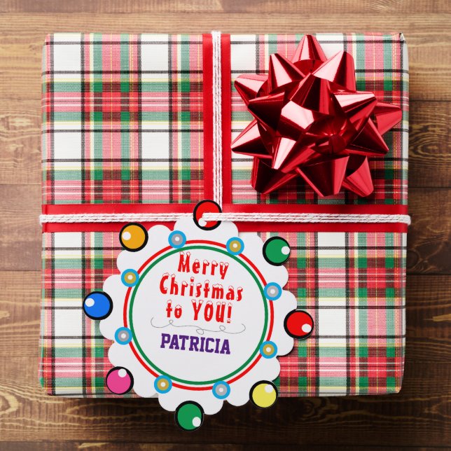Merry Christmas Red Green Purple NAME Ornament Card (Insitu (Gift))