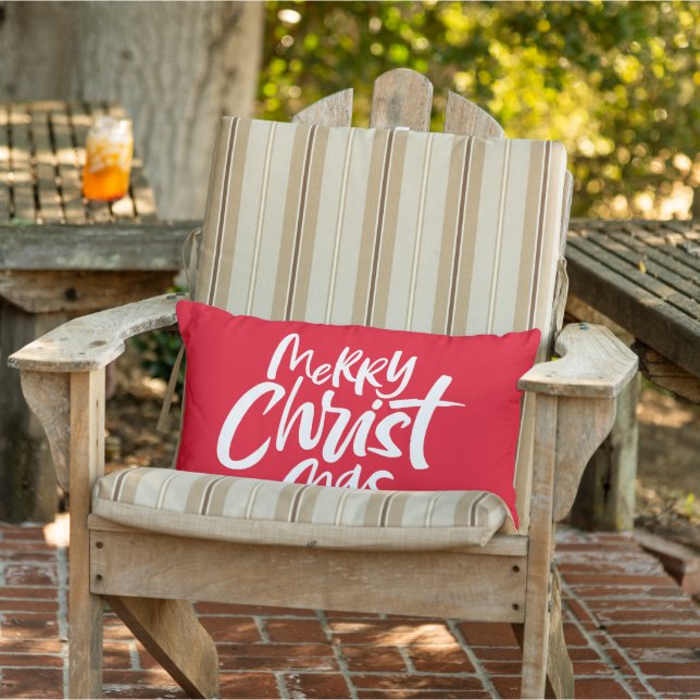 Merry Christmas Red Green Religious Lettering Lumbar Pillow (Chair)