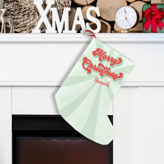 Merry Christmas Red Green Retro Cute Typography  Small Christmas Stocking (Whimsical red and green retro style typography Christmas stocking.)