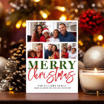 Merry Christmas Red Green Script 4 Family Photo Holiday Card<br><div class="desc">This modern personalized photo Christmas card features 4 of your family photos bordered with simple white and below it reads "Merry Christmas" in red and green elegant script with your names to customize. Happy Holidays from our family to yours! Designed by Susan Coffey.</div>