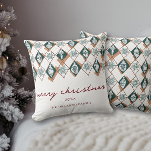 Merry Christmas Red Green Script Typography Throw Pillow
