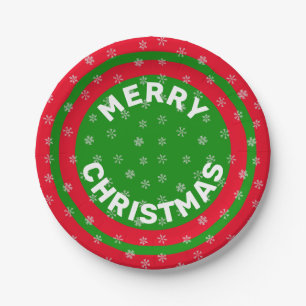 Merry Christmas Red Green & Snowflakes 7" Paper Plate