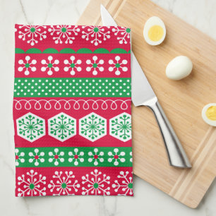 Merry Christmas Red & Green Snowflakes Kitchen Towel