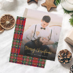 Merry Christmas Red Green Stewart Tartan Photo Card<br><div class="desc">Celebrate your first festive season as a married couple with our exclusive "Merry Christmas" greeting card. Displaying your cherished newlywed photo front and centre, this card beautifully marries the joy of your union with the magic of the holiday season. Turn the card over to reveal a timeless plaid design, adding...</div>
