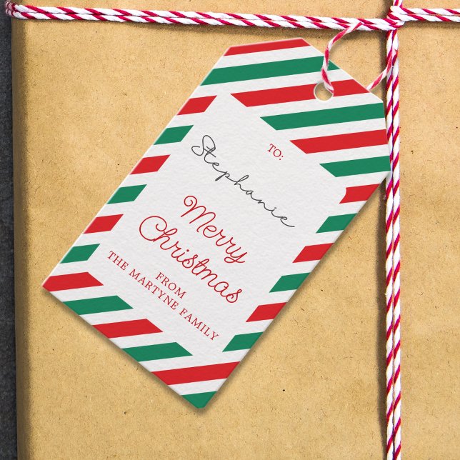 Merry Christmas Red Green Stripes Gift Tag (Creator Uploaded)