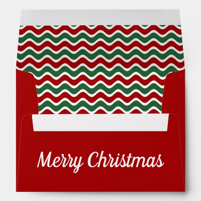Merry Christmas Red Green Stripes Return Address Envelope (Back (Bottom))