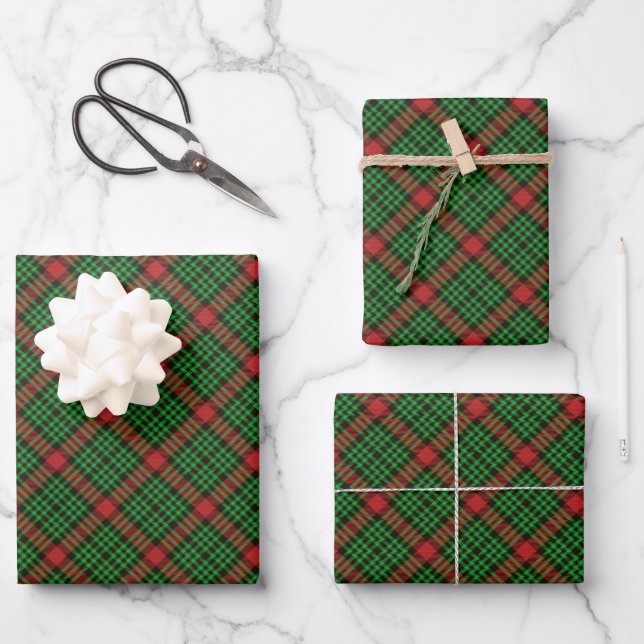 Merry Christmas Red & Green Tartan Plaid Wrapping  Wrapping Paper Sheet (Front)