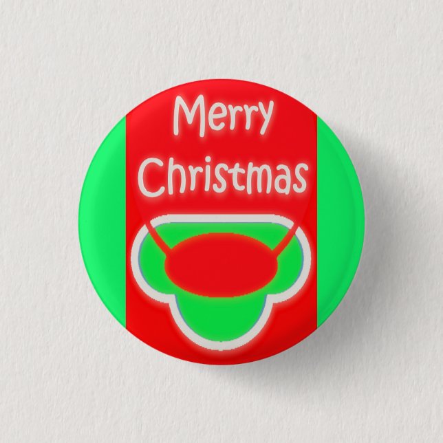 MERRY CHRISTMAS RED GREEN TEXTED 1 INCH ROUND BUTTON (Front)