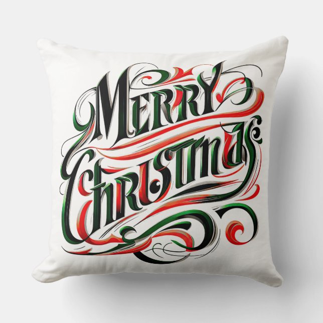 Merry Christmas Red Green Throw Pillow (Front)