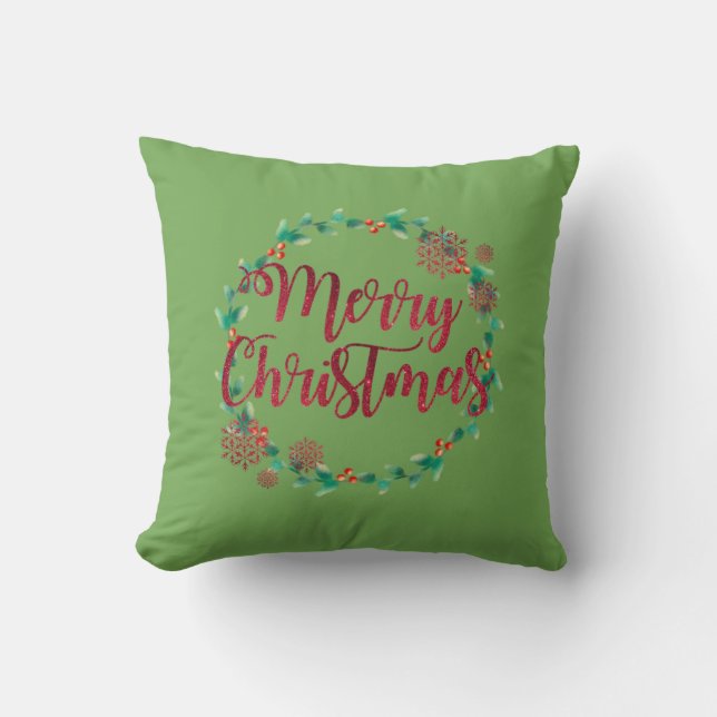 Merry Christmas,Red ,Green Throw Pillow (Front)