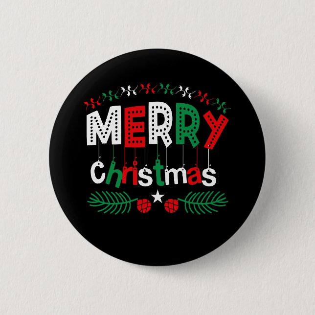 Merry Christmas Red Green White 2 Inch Round Button (Front)