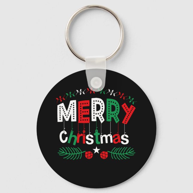 Merry Christmas Red Green White Keychain (Front)