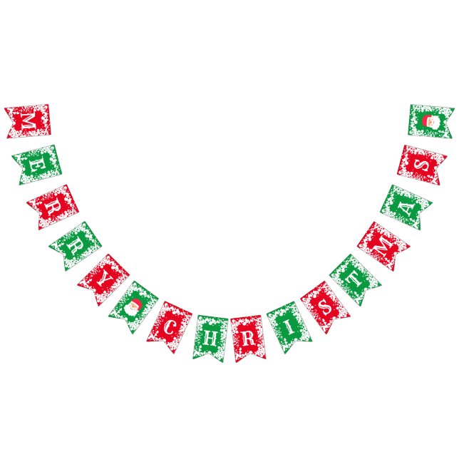 Merry Christmas Red Green White Patterned   Bunting Flags (All)