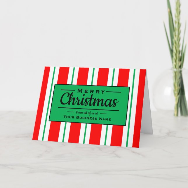 Merry Christmas Red Green White Stripes Corporate Holiday Card (Front)