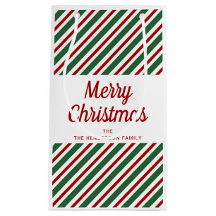 Merry Christmas Red Green White Stripes Small Gift Bag