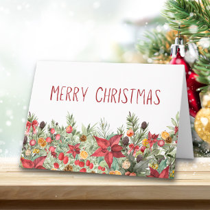 Merry Christmas red green - winter greenery Holiday Card