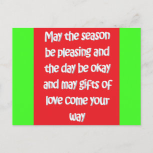 Merry Christmas red green with poem Postcard