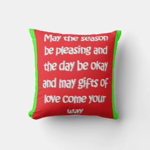 Merry Christmas red green with poem uplifting type Throw Pillow