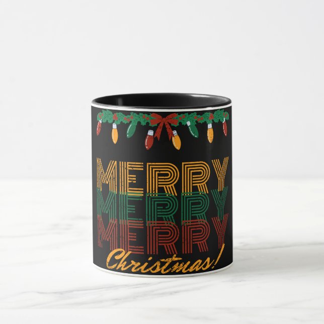Merry Christmas red green yellow typography Mug (Center)