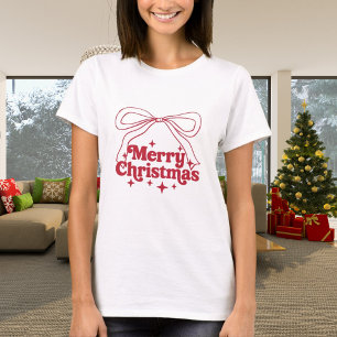 Merry Christmas red hand-drawn bow retro T-Shirt
