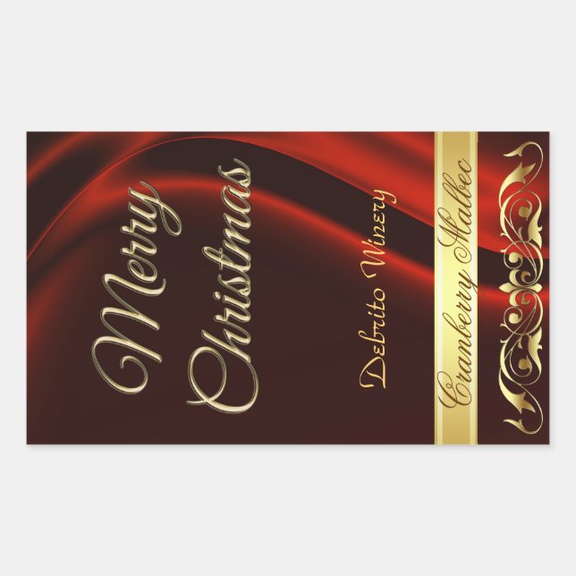 Merry Christmas Red Holiday Scroll Wine Sticker (Front)