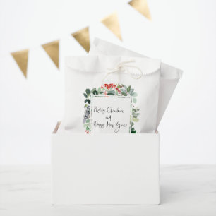 Merry Christmas Red Holly Modern Script Favour Bag