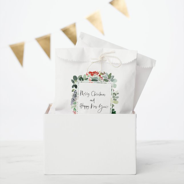 Merry Christmas Red Holly Modern Script  Favour Bag (Party)