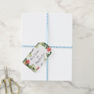 Merry Christmas Red Holly Modern Script  Gift Tags