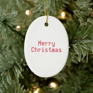"Merry Christmas" red letters white background Ceramic Ornament