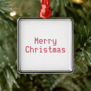 "Merry Christmas" red letters white background Metal Ornament