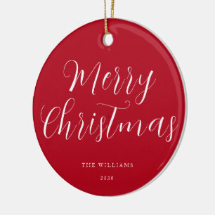 Merry Christmas Red Minimalist Ceramic Ornament