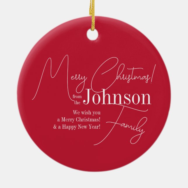 Merry Christmas Red Modern Ceramic Ornament (Back)