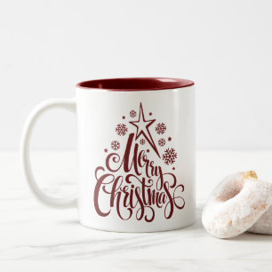 Merry Christmas Red Modern Two-Tone Coffee Mug