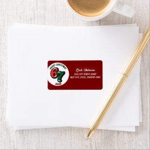 Merry Christmas Red Numbers 6 & 7 Custom Name Label