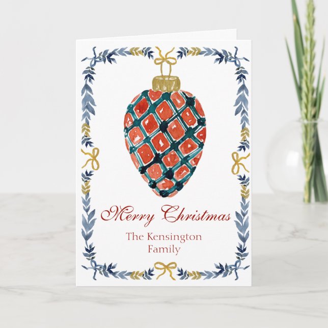 Merry Christmas Red Ornament  Card (Front)