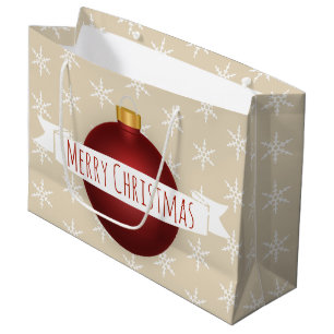 Merry Christmas Red Ornament Ribbon & Snowflakes Large Gift Bag