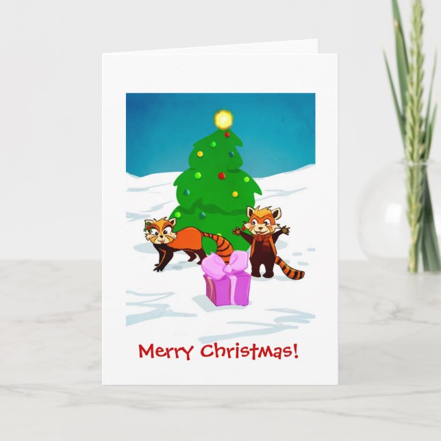 Merry Christmas Red Pandas Holiday Card (Front)