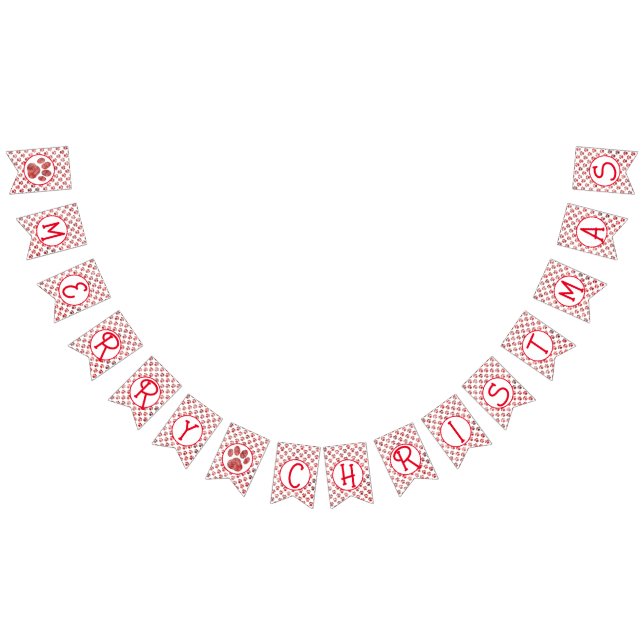 Merry Christmas Red Paw Silhouette w/ 2images Bunting Flags (All)