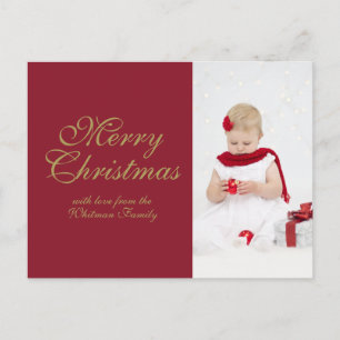 Merry Christmas Red Personalized Photo Holiday Postcard