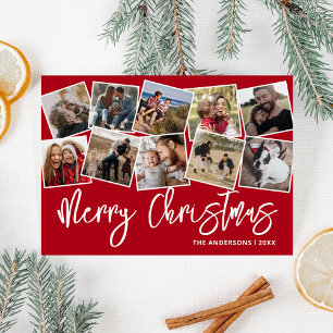Merry Christmas Red Photo Collage Holiday Card