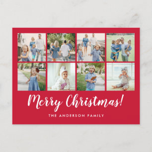 Merry Christmas Red Photo Collage Holiday Postcard