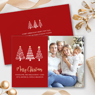 Merry Christmas Red Photo Fun Playful Trees Script Holiday Card