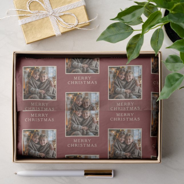 Merry Christmas Red Photo Holiday Tissue Paper (Gift)
