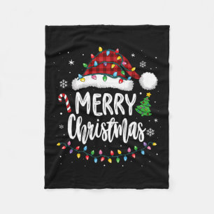 Merry Christmas Red Plaid Family Lights Xmas Men W Fleece Blanket