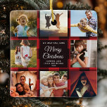 Merry Christmas Red Plaid Multiple Photo Collage Ceramic Ornament<br><div class="desc">Perfect gift for the Holidays: A custom modern trendy Instagram Photo Collage ornament with a personalized message and 16 favourite family photos on a red buffalo plaid background. Make this into a keepsake present for your mom, dad, sister, aunt, or any other family member or friend - it'll bring a...</div>